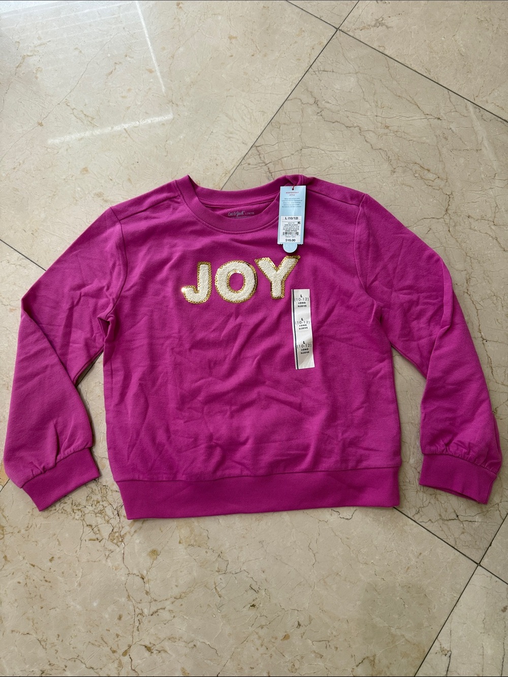 Cat & Jack Pink Fuchsia "JOY" Sequin Accent Sweatshirt